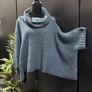 Ponsesa Oversized cowl neck, teal blue,warm & cozy like a poncho/blanket